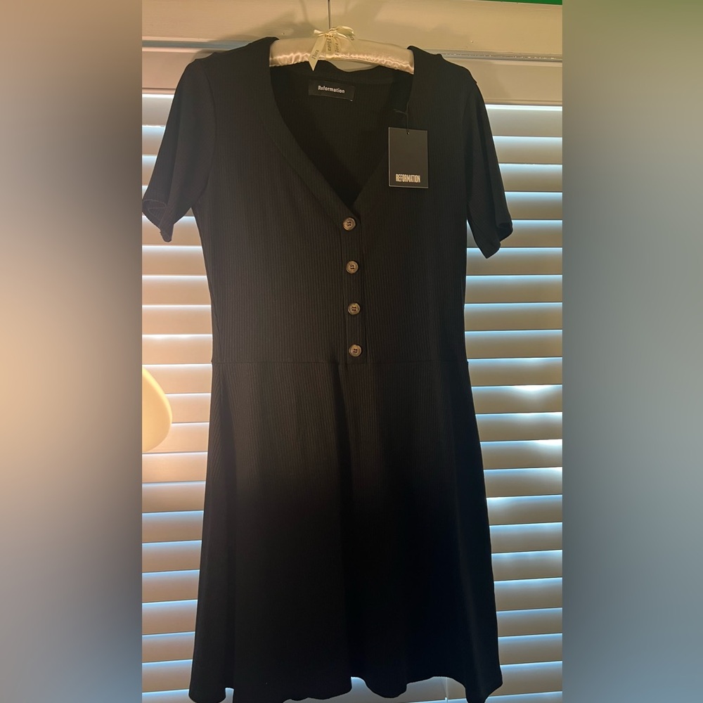 Reformation Black Ribbed Mini Dress